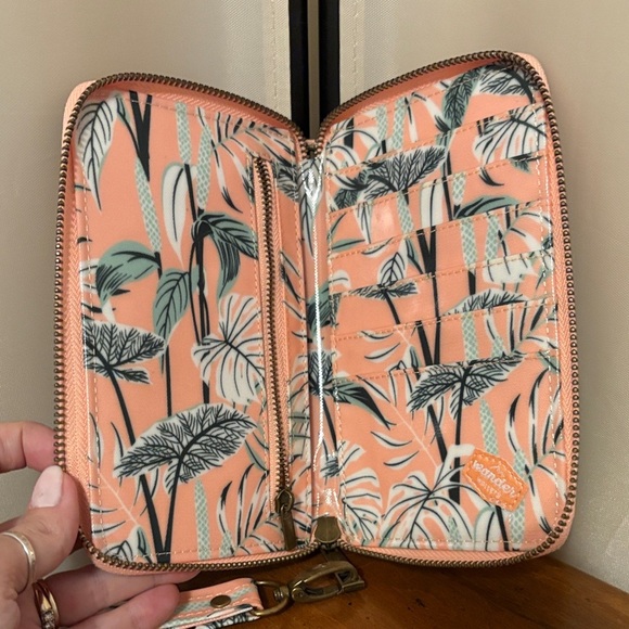 Peach Tropical Leaf Print Wristlet - Picture 3 of 6